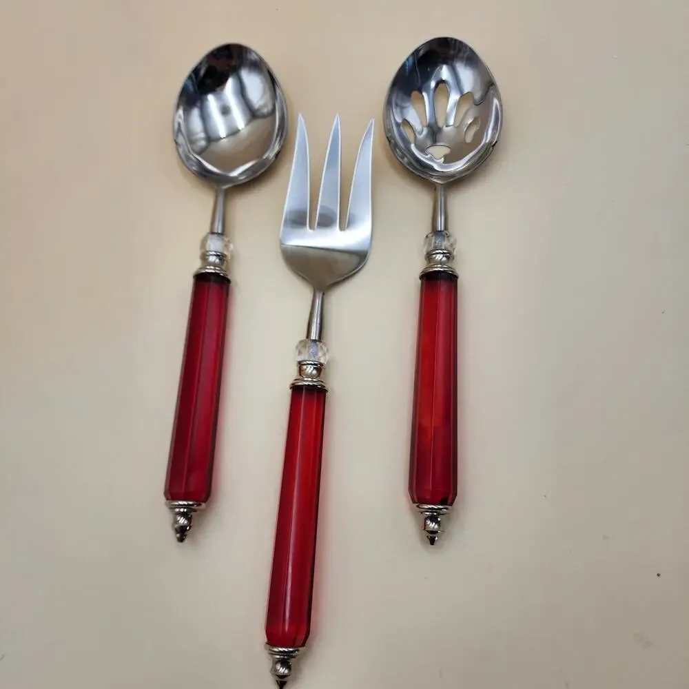 Lenox Holiday Jewel 3-Piece Serving Set Spoon Pierced Spoon Cold Meat Fork Boxed
